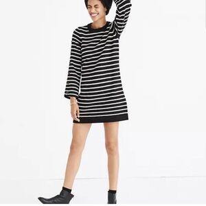 Madewell Black and White Striped Long Sleeve Dress